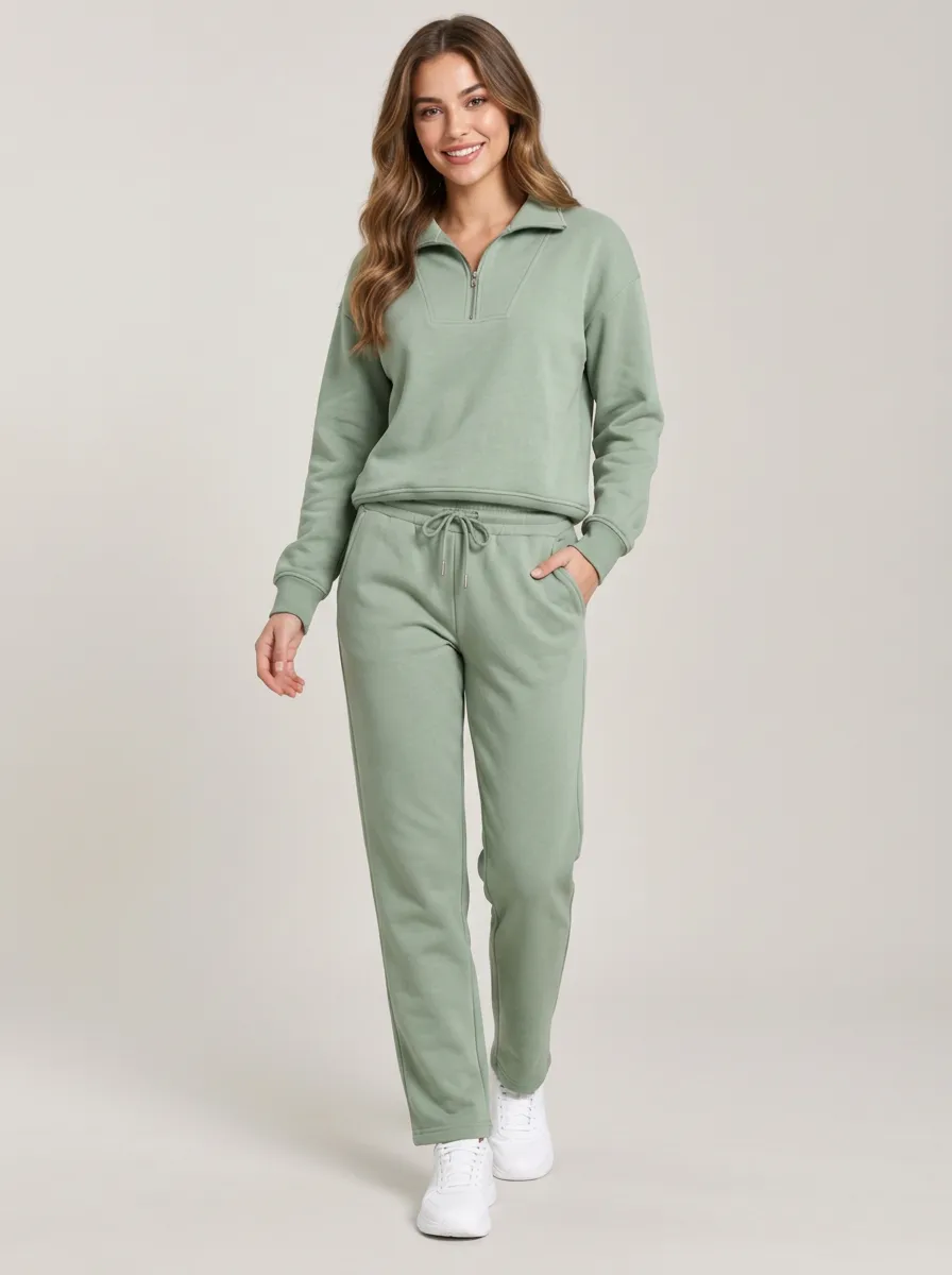 Women's Quarter Zip Pullover Jogger Set