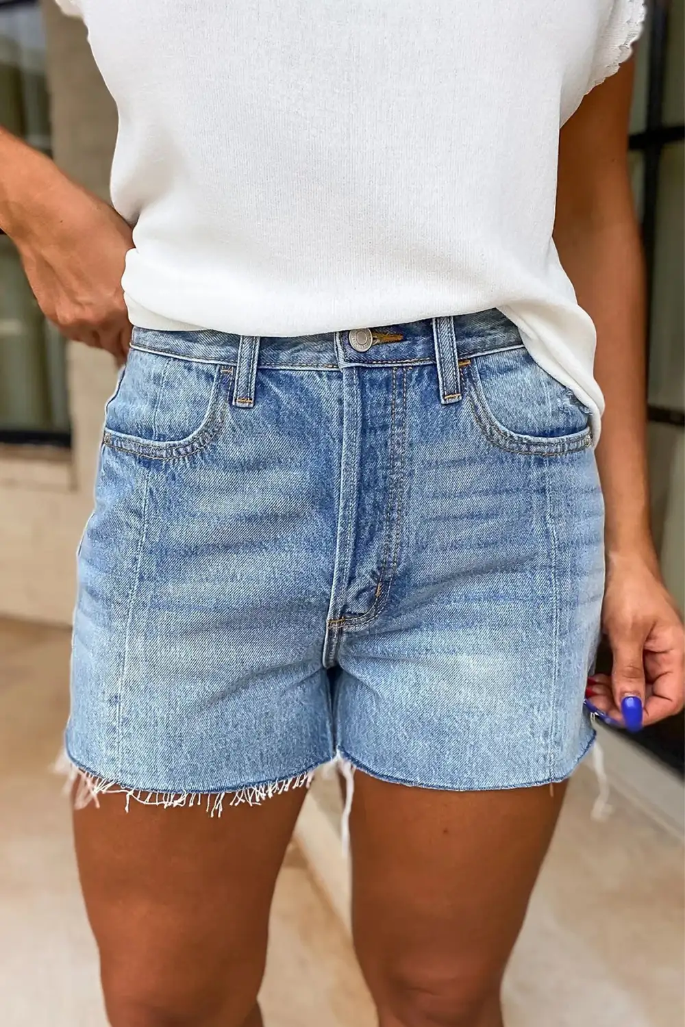 Acid Wash Raw Hem Denim Shorts