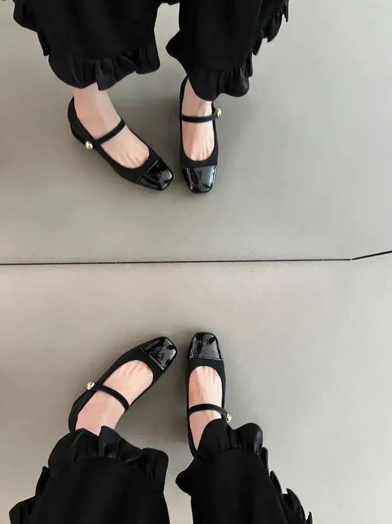 Buckle-Detail Loafer Square-Toe Pumps