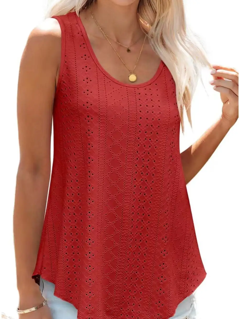 Scoop-Neck Eyelet Tank Top