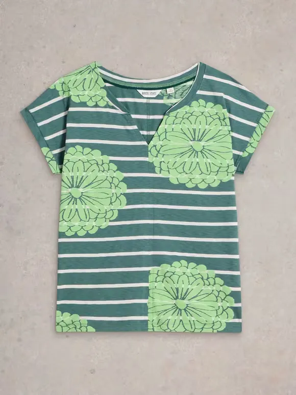 Notch Neck Print T-Shirt
