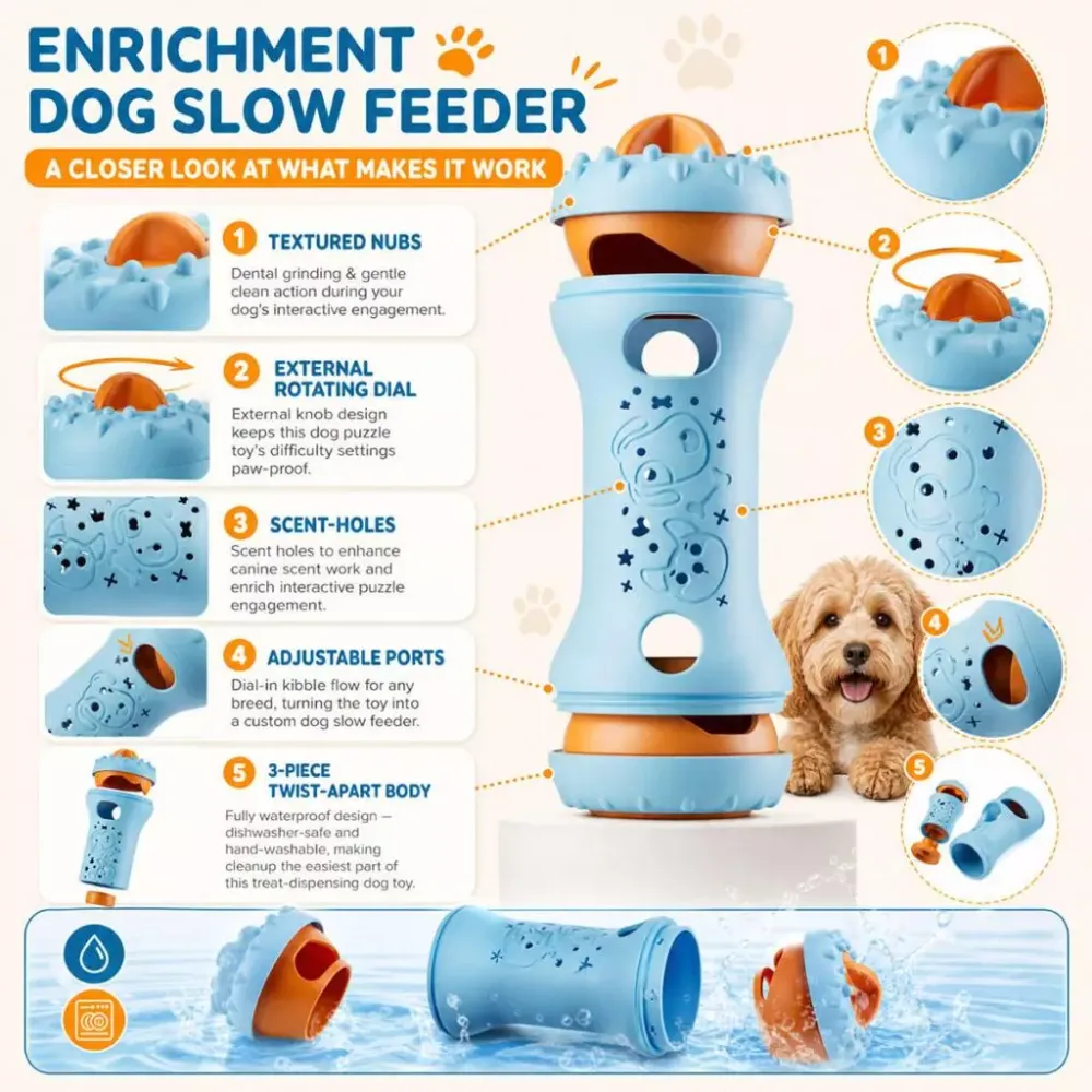 Interactive Dog Puzzle Feeder Toy – Adjustable Food Dispenser Suitable for Pet Mental Stimulation