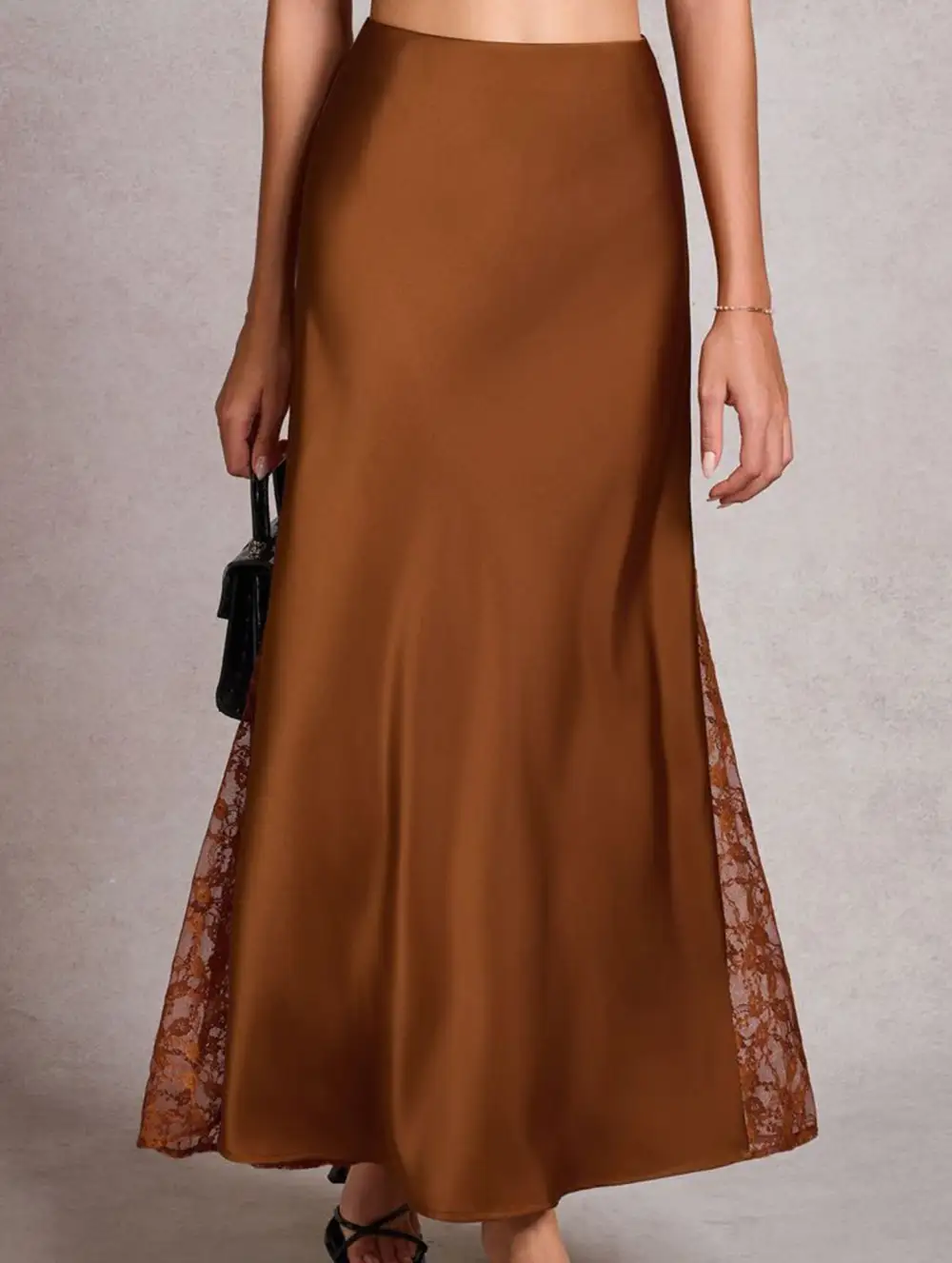 Satin Lace A Line Skirt
