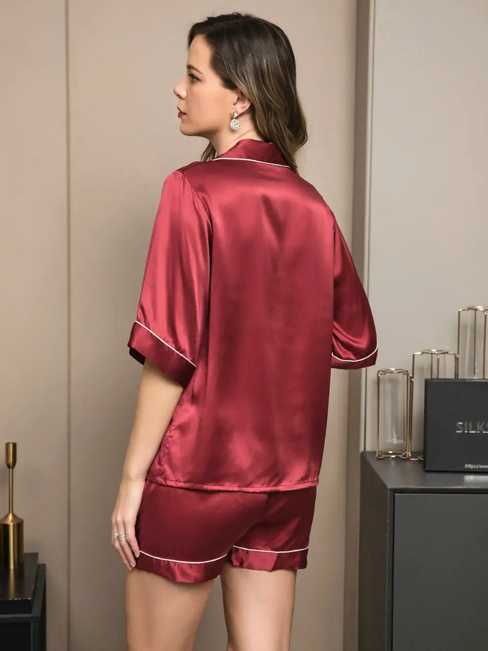 Pure Silk Half Sleeve Pajamas Set 2Pcs
