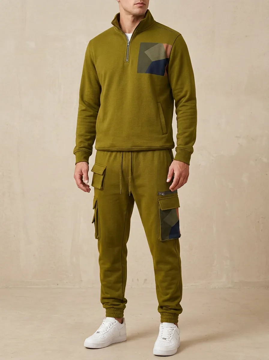 Men's Everyday Geometric Patchwork Print Jogger Set