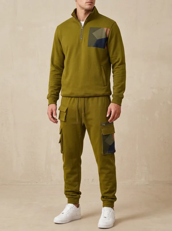 Men's Everyday Geometric Patchwork Print Jogger Set