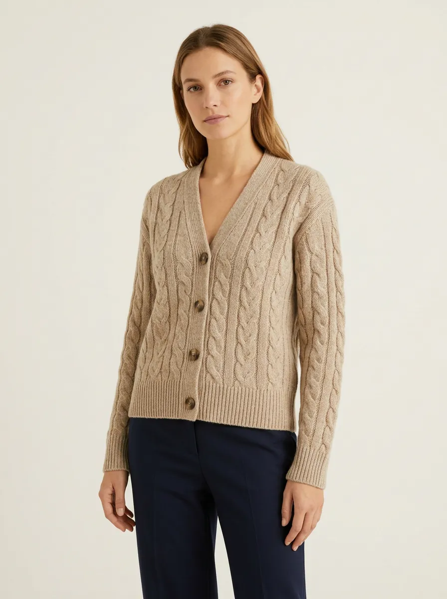 Women's Cable-Knit V-Neck Cardigan