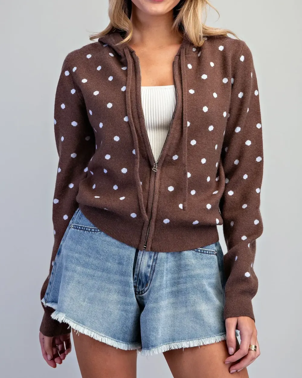 Polka Dot Zip Up Hoodie