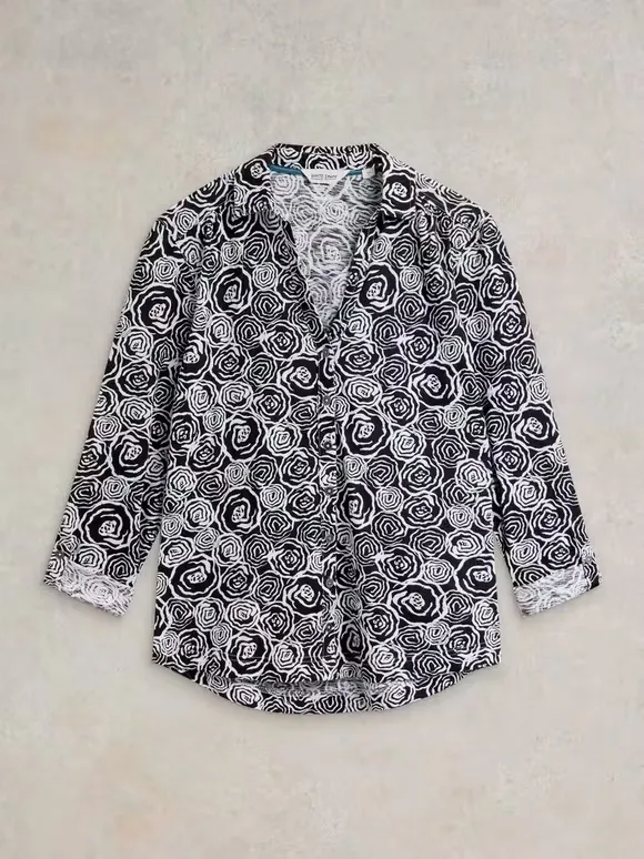 Long-Sleeved Art Graphic Cotton Shirt
