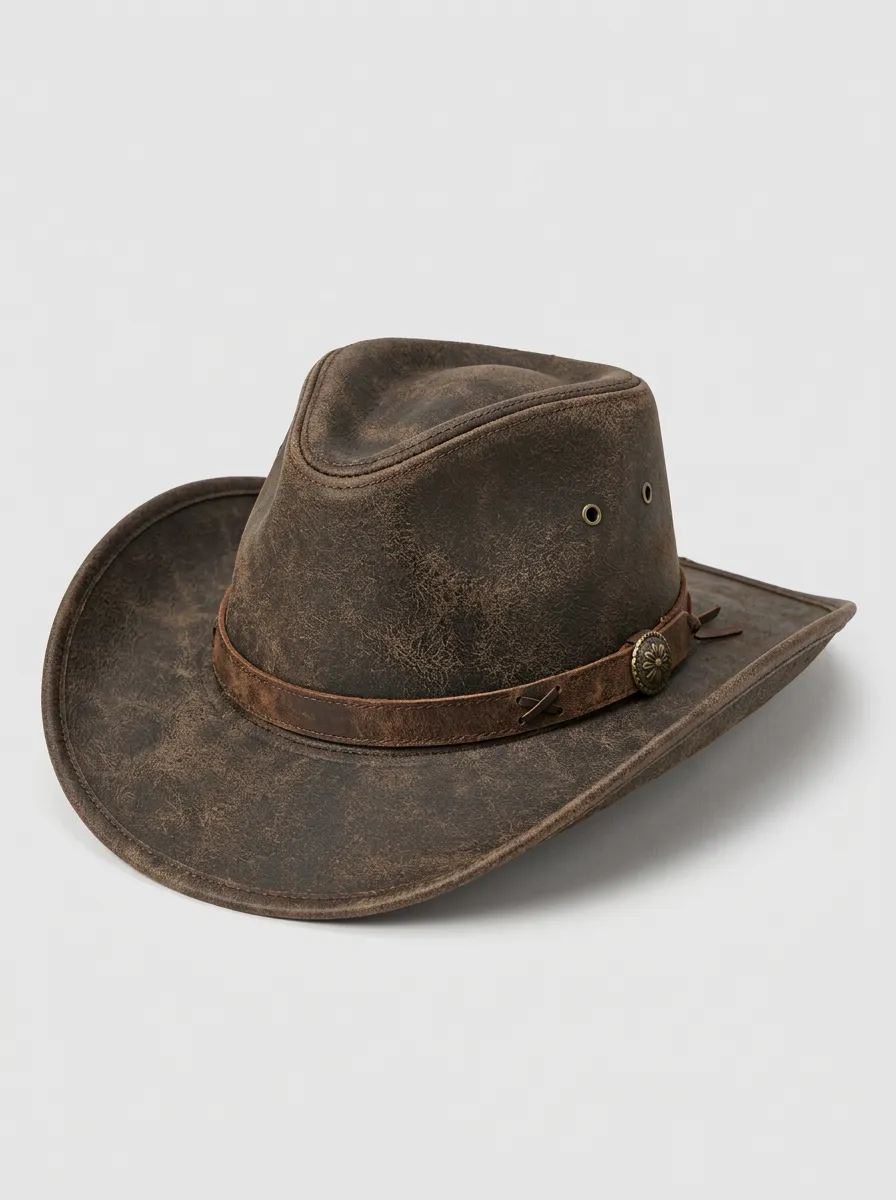Western Ready Earth Tone Leather Look Cowboy Hat