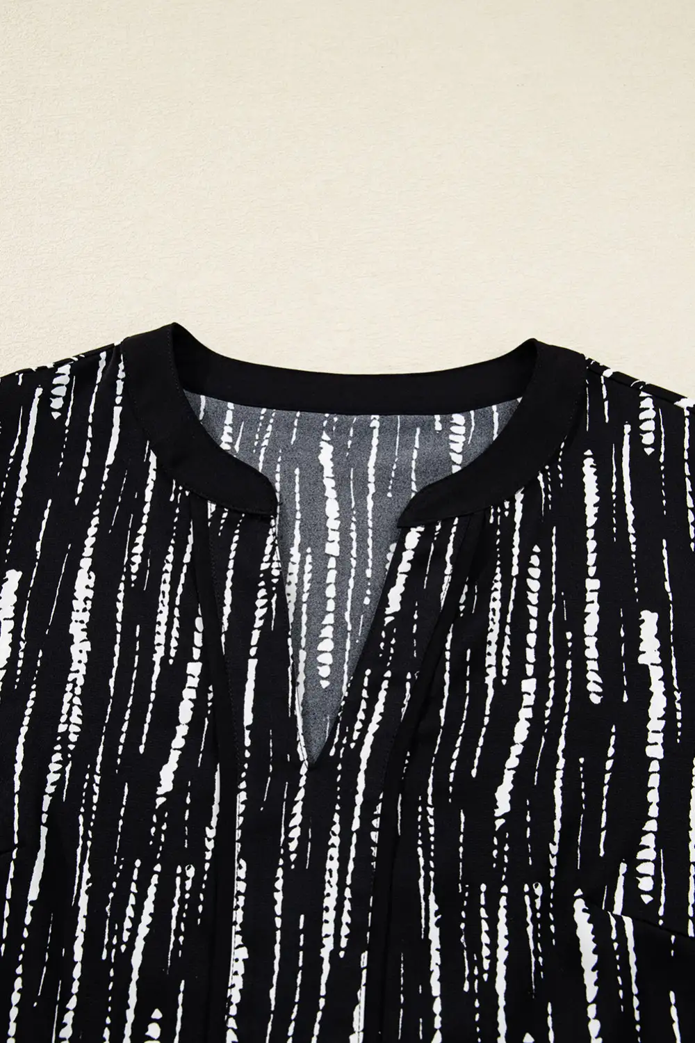Black Abstract Printed V Neck Fall Blouse