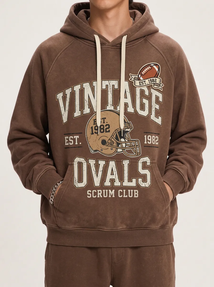 Men's Vintage Football Lover Helmet Ovals Printed Hoodie