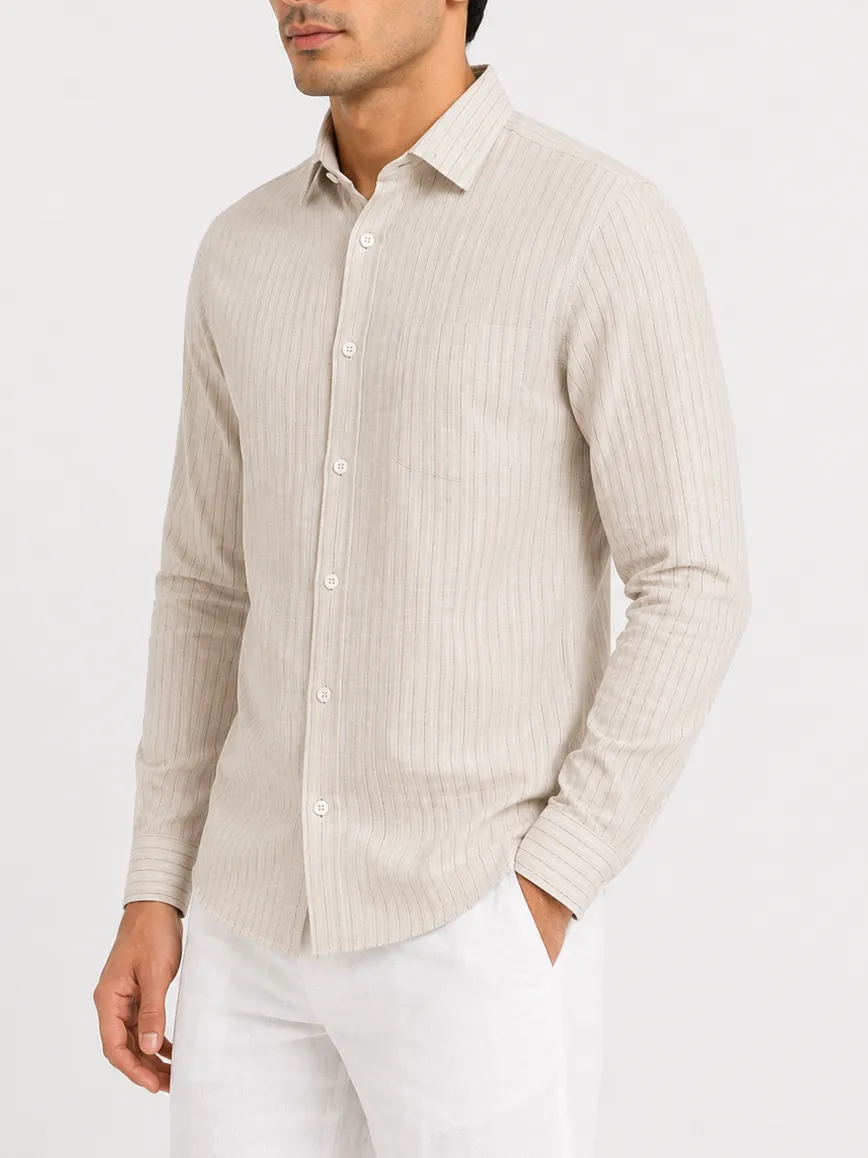Striped Textured Slim Fit Men's Formal Shirt