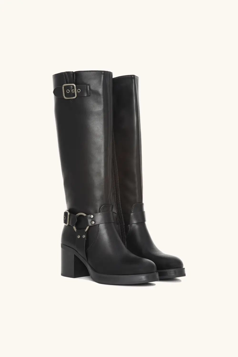 Refined Buckle Block Heel Riding Boots