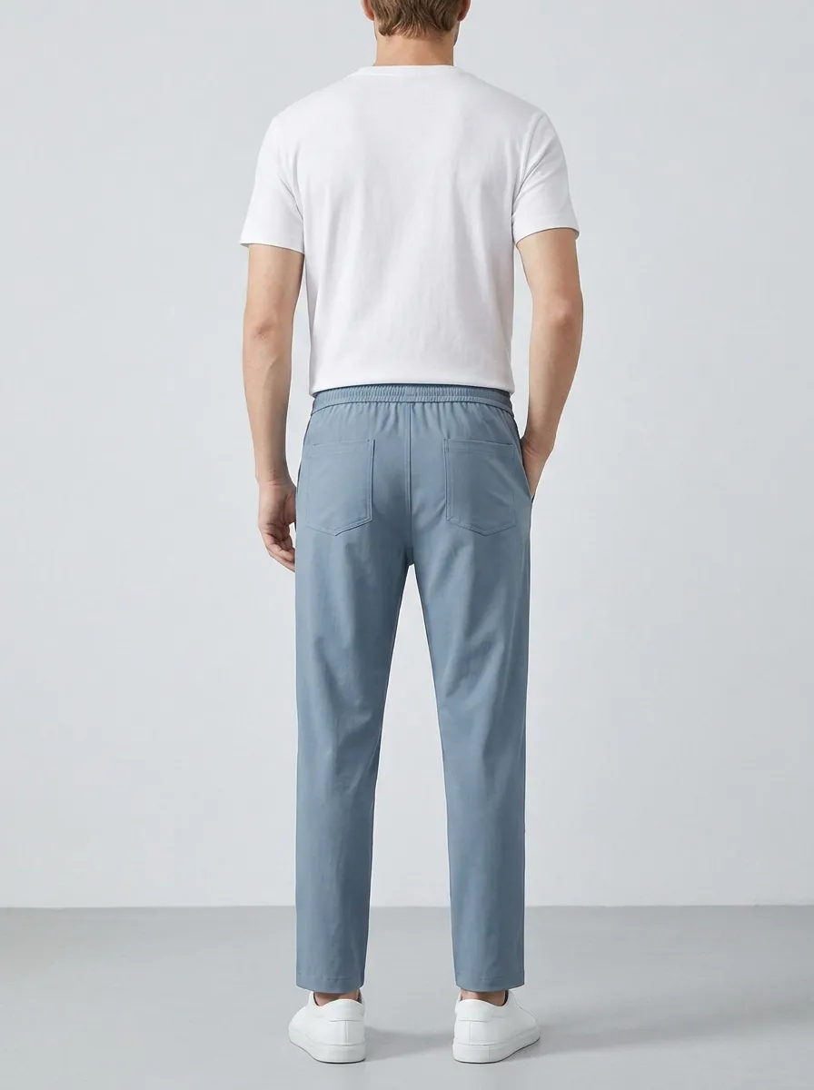 Men's Ice Silk Elastic-Waist Drawstring Casual Pants
