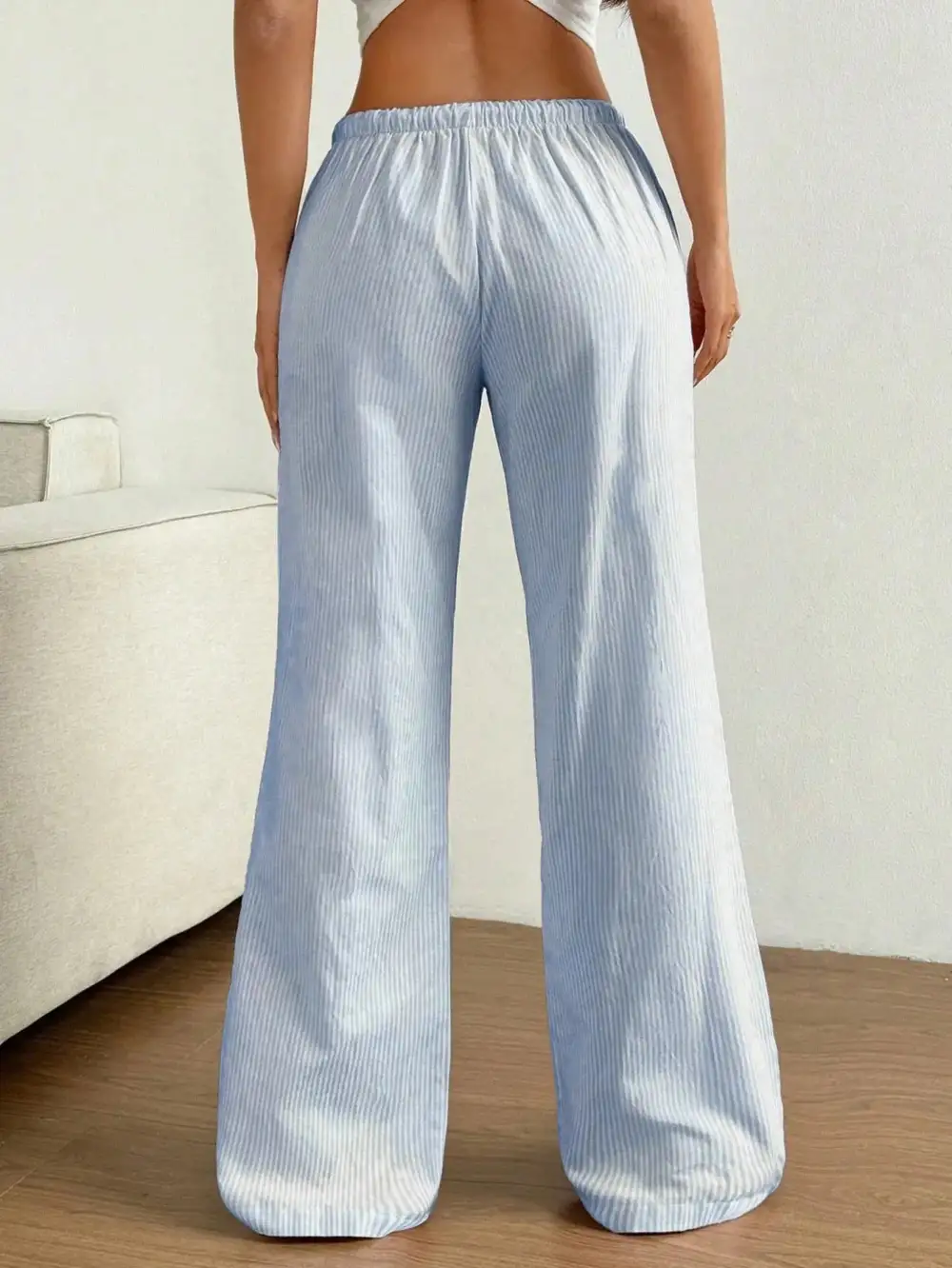 Drawstring Striped Wide Leg Pants