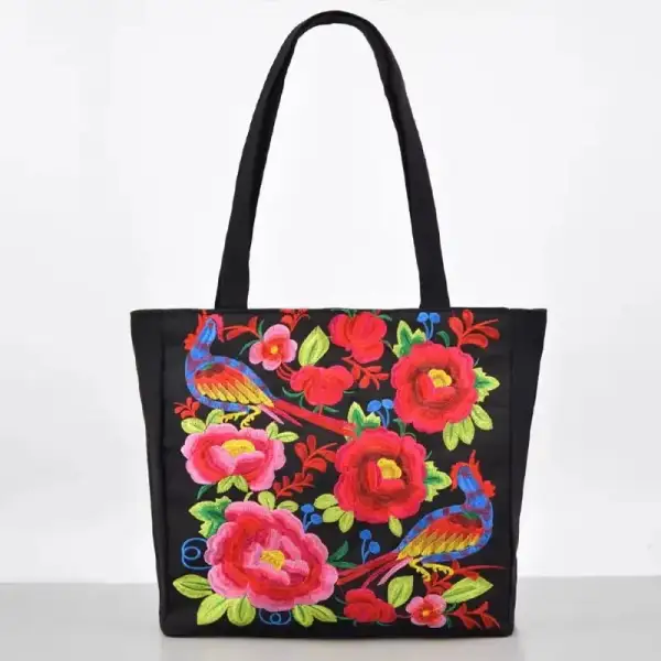 Artisan Retro: Flower-Embellished Canvas Tote Bag