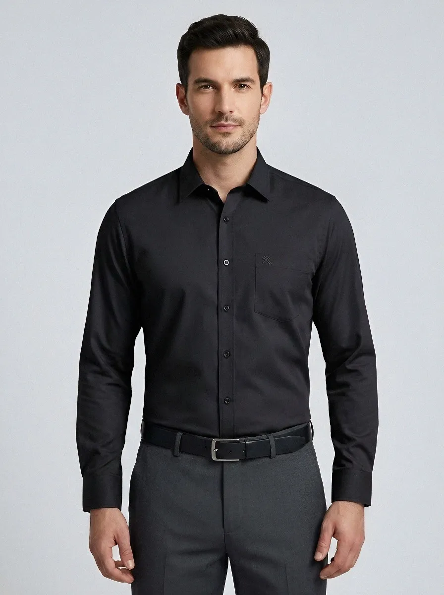 Men's Non-Iron Cotton Logo Embroidered Light Blue Dress Shirt