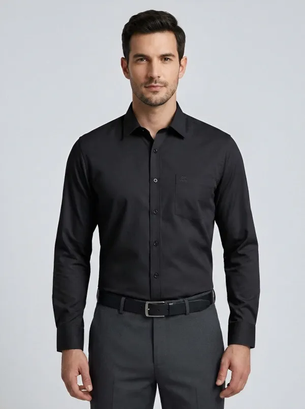 Men's Non-Iron Cotton Logo Embroidered Light Blue Dress Shirt