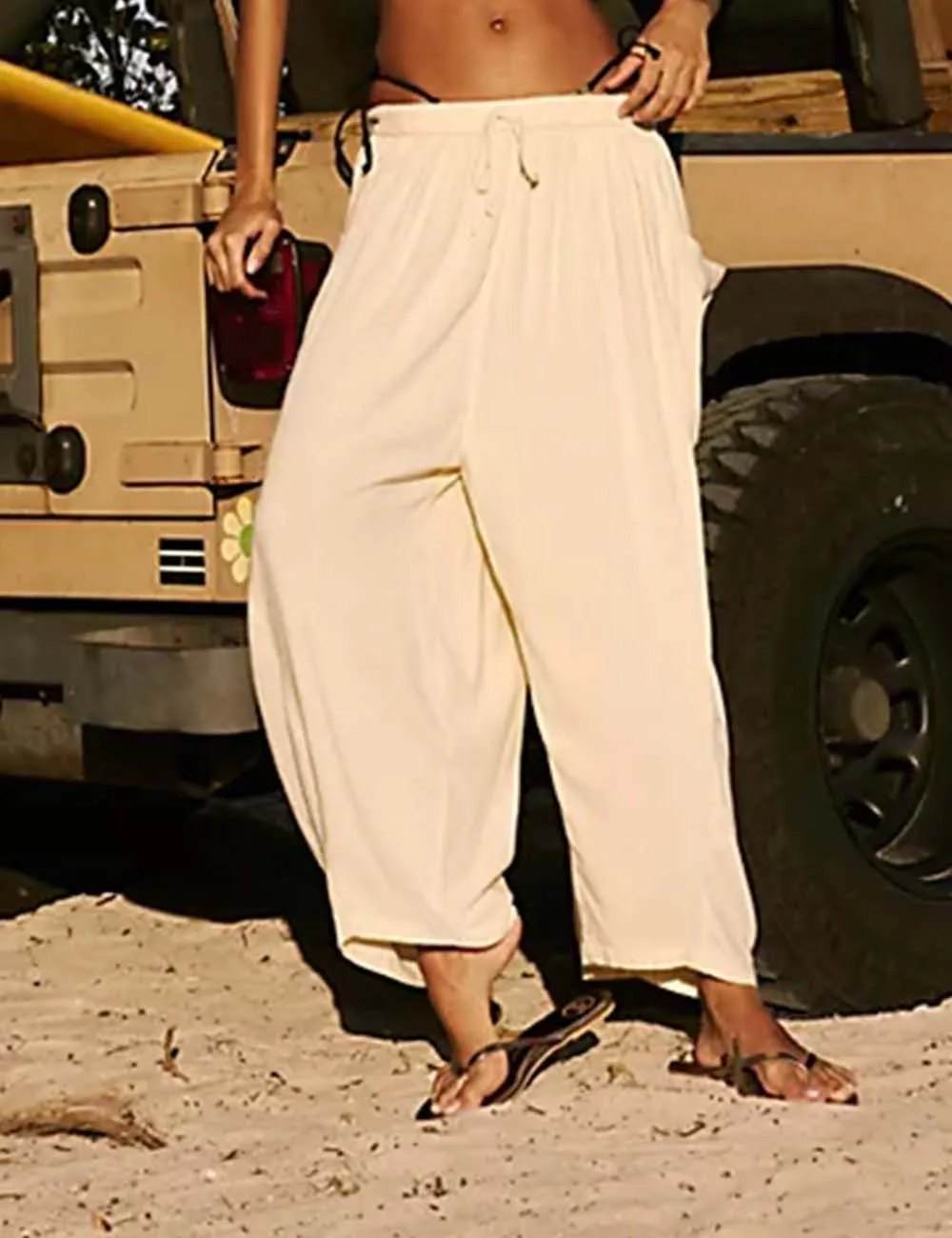 Elastic Waist String Tie Pocket Cozy Pants
