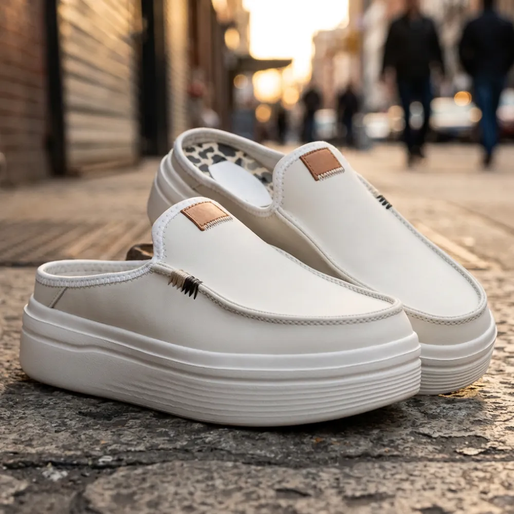 Platform Leather Slip On Mule Shoes For Women