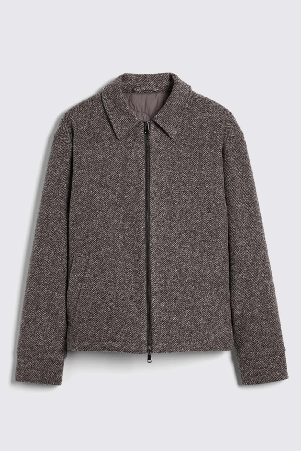 Coarse Tweed Brown Zippered Jacket