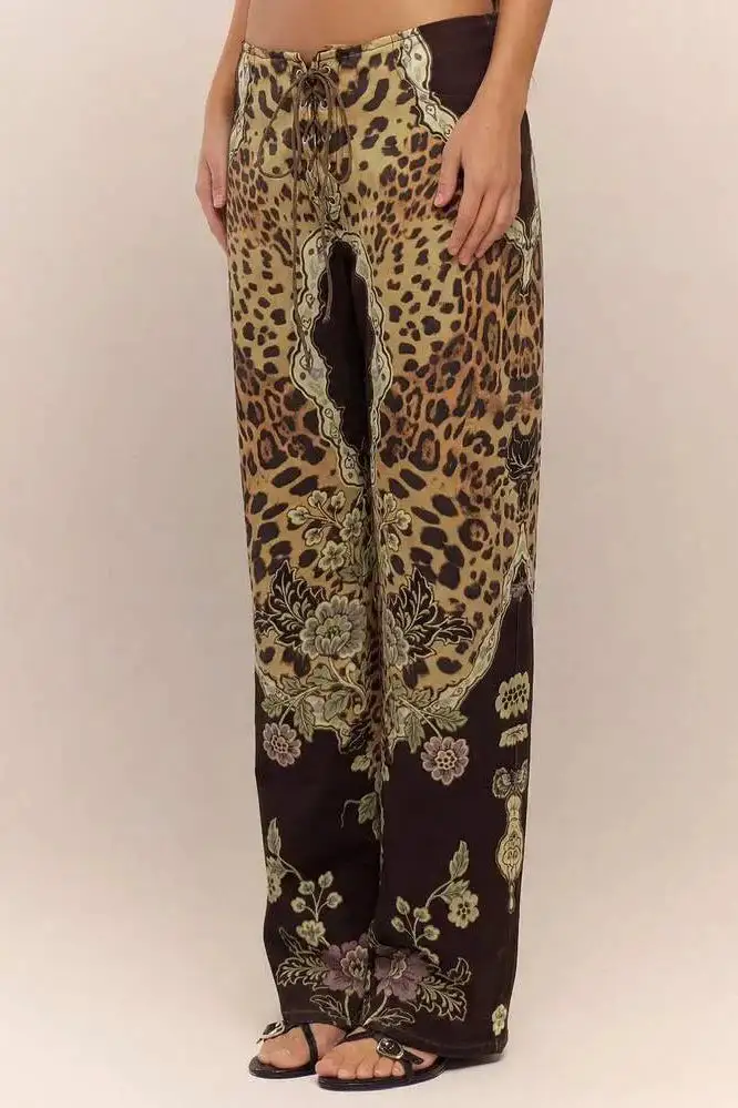 Low-Rise Lace-Up Lace Pants