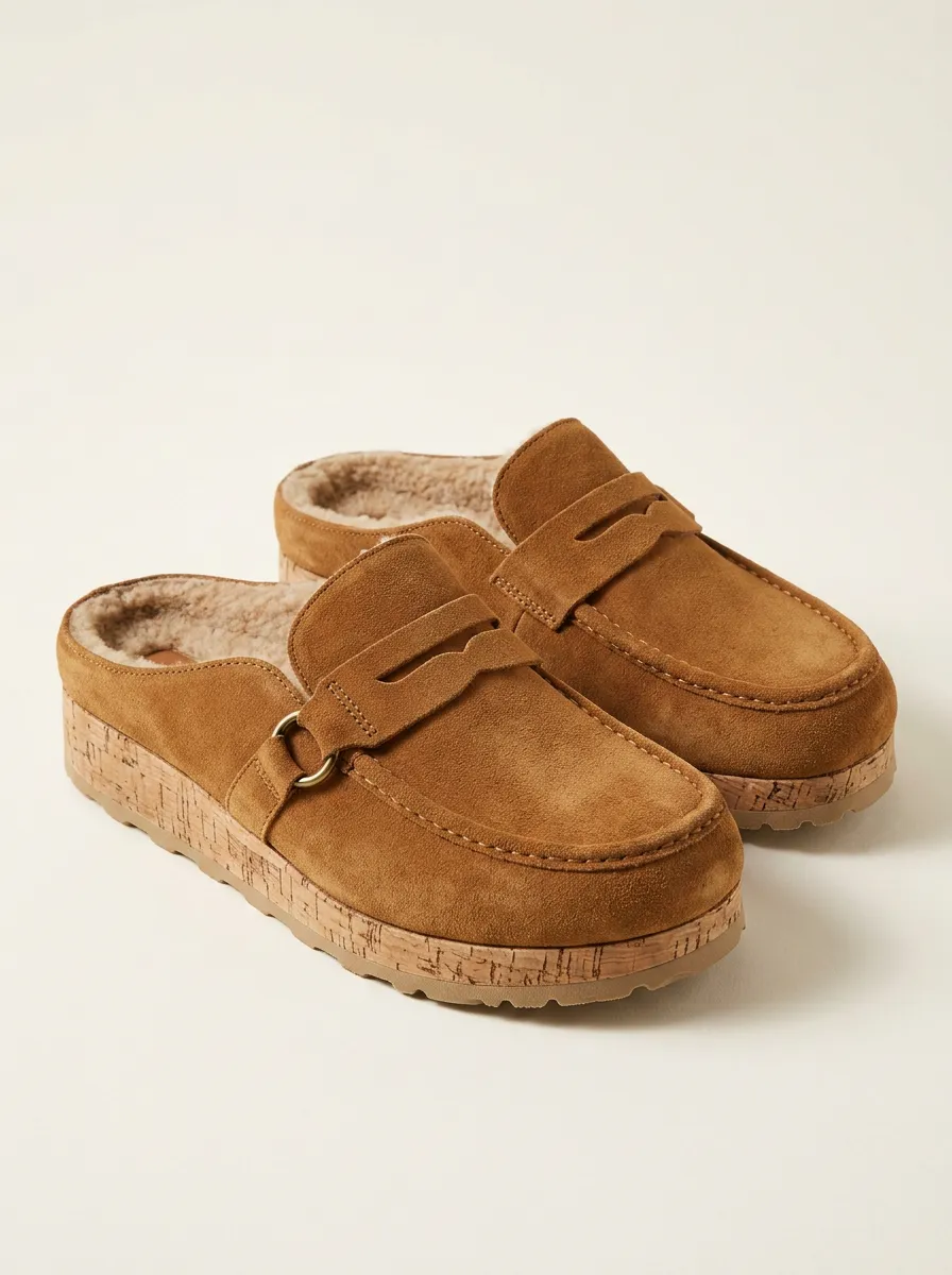 Women's Rugged Platform Casual Suede Wood Sole Loafers