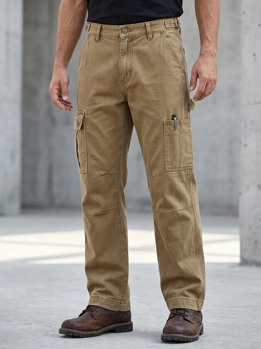 Men's Outdoor Workwear Khaki Multi-Pocket Cargo Pants