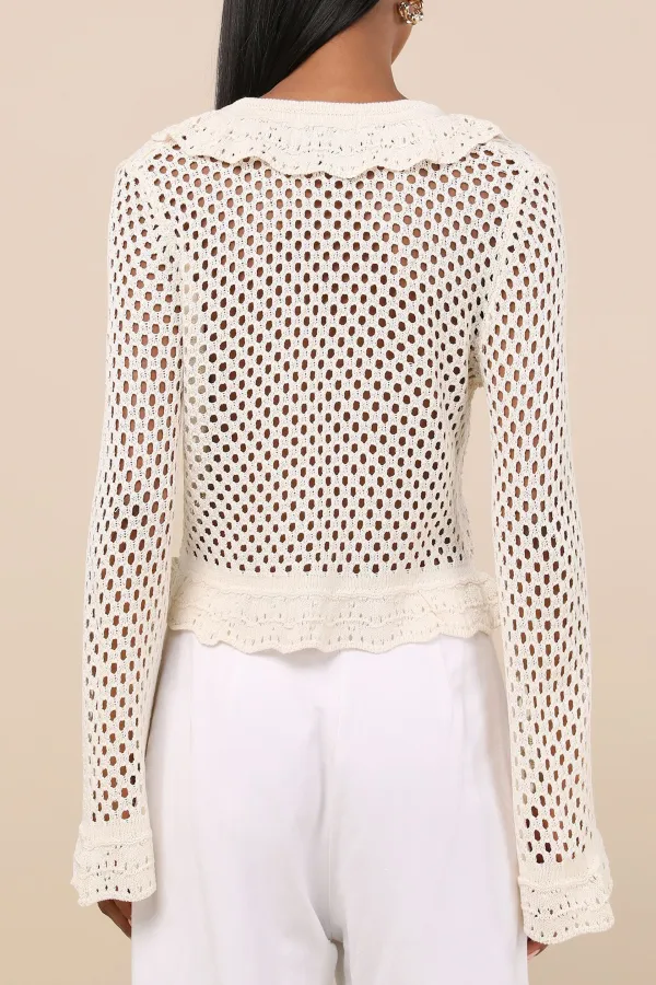 Cotton Knit Tie-Front Long Sleeve Top