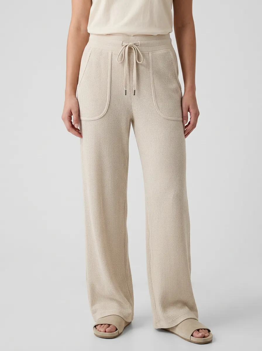 Women's Waffle Knit Drawstring Wide Leg Lounge Pants