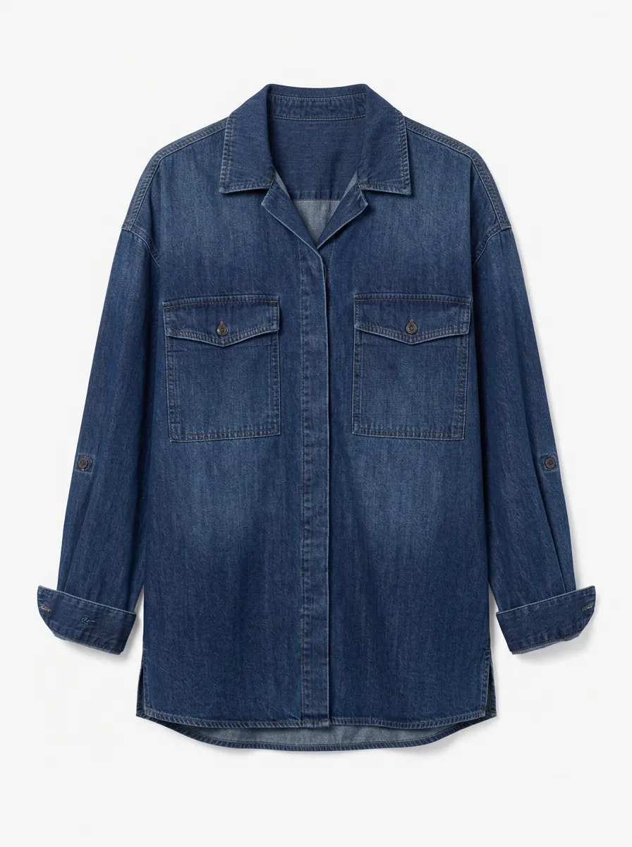 Women's Casual Oversized Denim Button-Down Long Sleeve Shirt