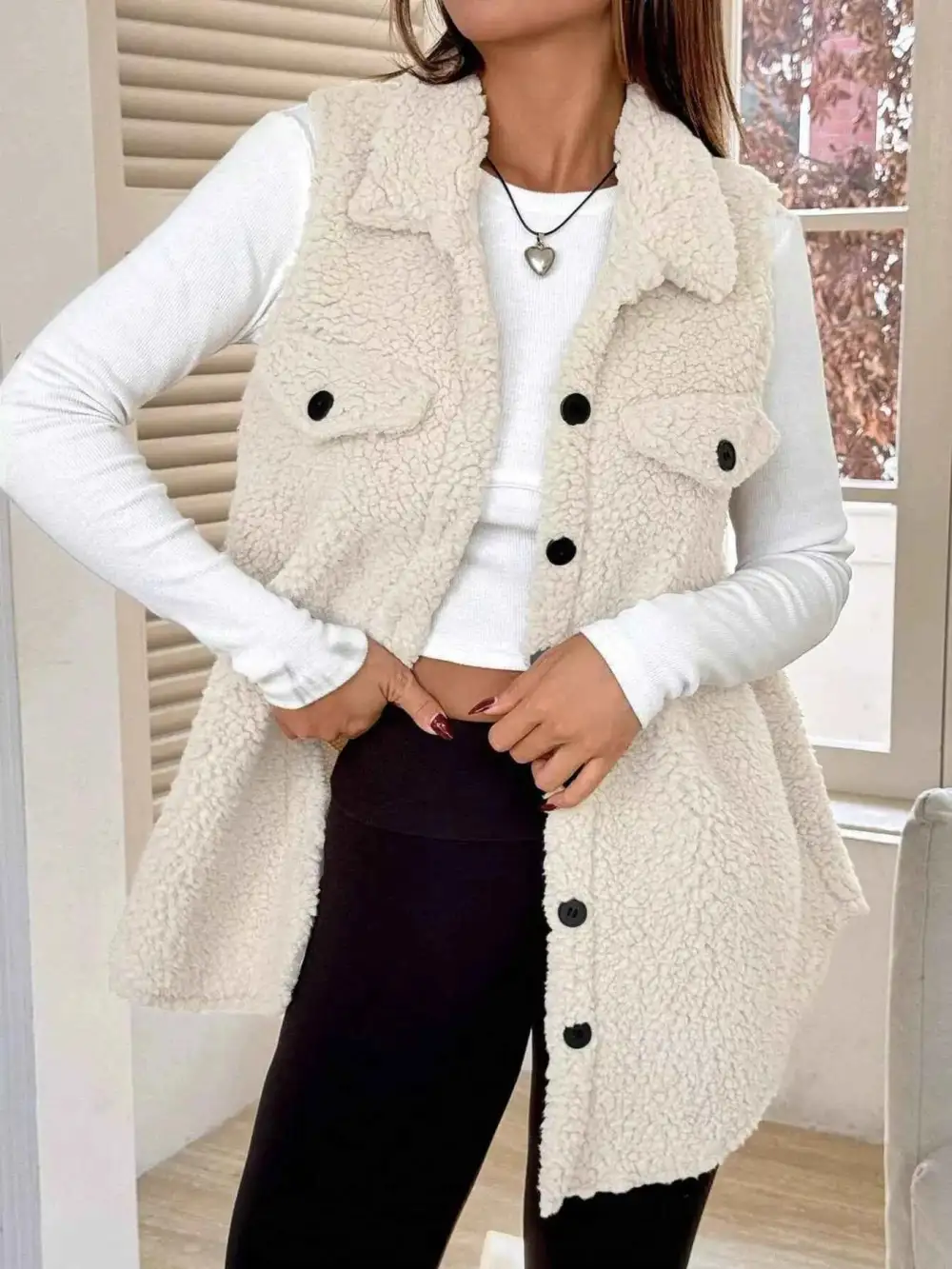 Button Down Sherpa Fleece Vest Coat