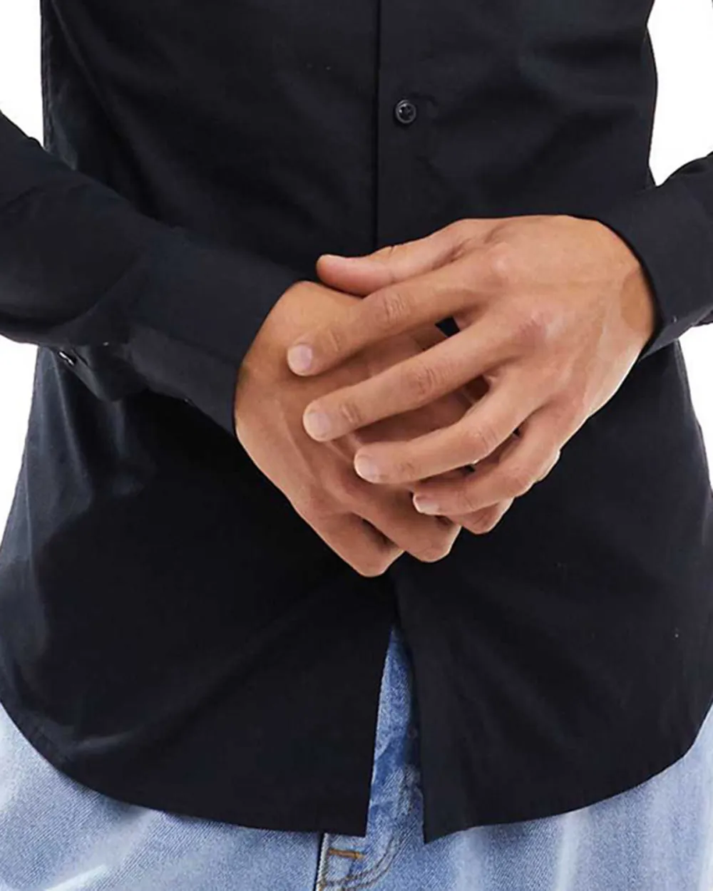 Sleeve Muscle Fit Poplin Shirt In Black