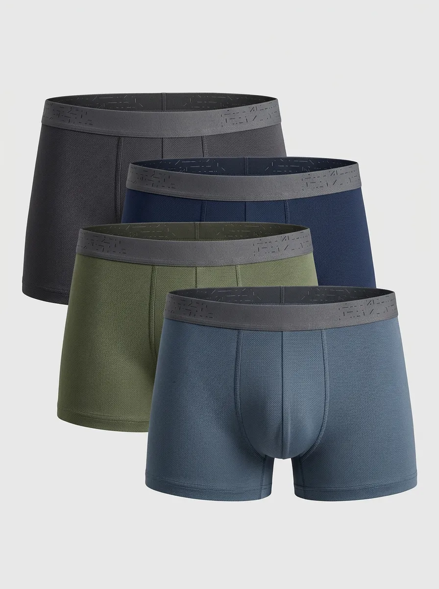 Breathable-Look Cotton Textured Geometric Men's Boxer Briefs Four-Pack