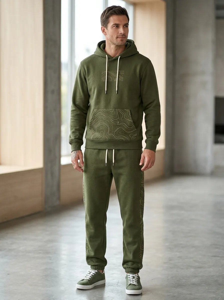Men's Classic Outdoor Hiking Topographic Map Print Jogger Set