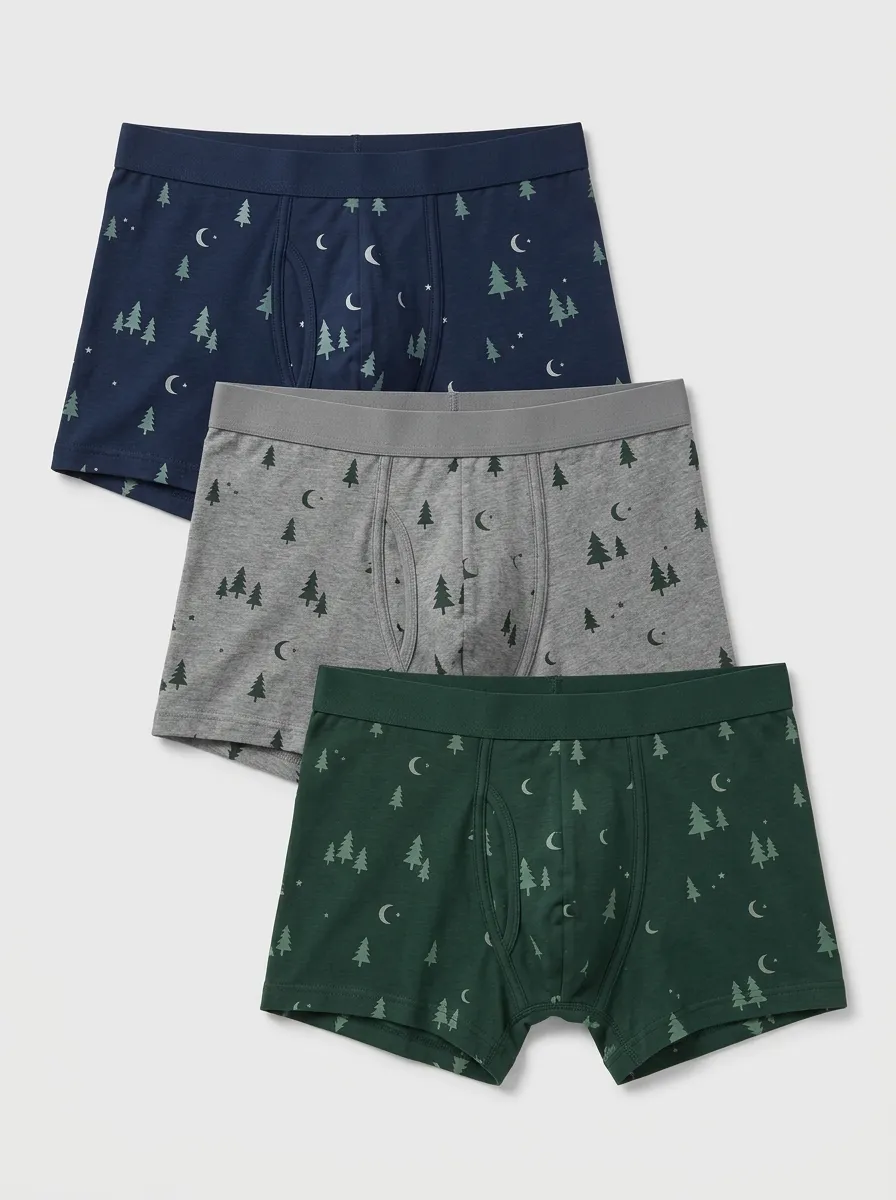 Men's 3-Pack Moon-Pine Star-Graphic Trunks