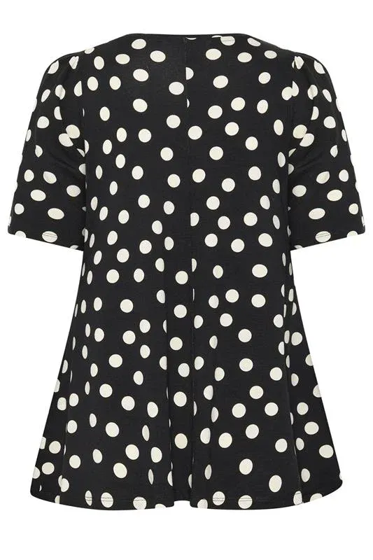 Black Polka Dot Pleated Front Top