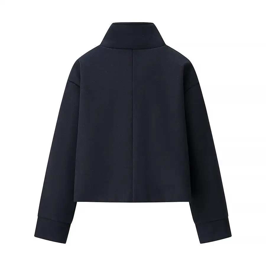 Stand-Collar Button-Front Wool-Blend Relaxed Outerwear Coat