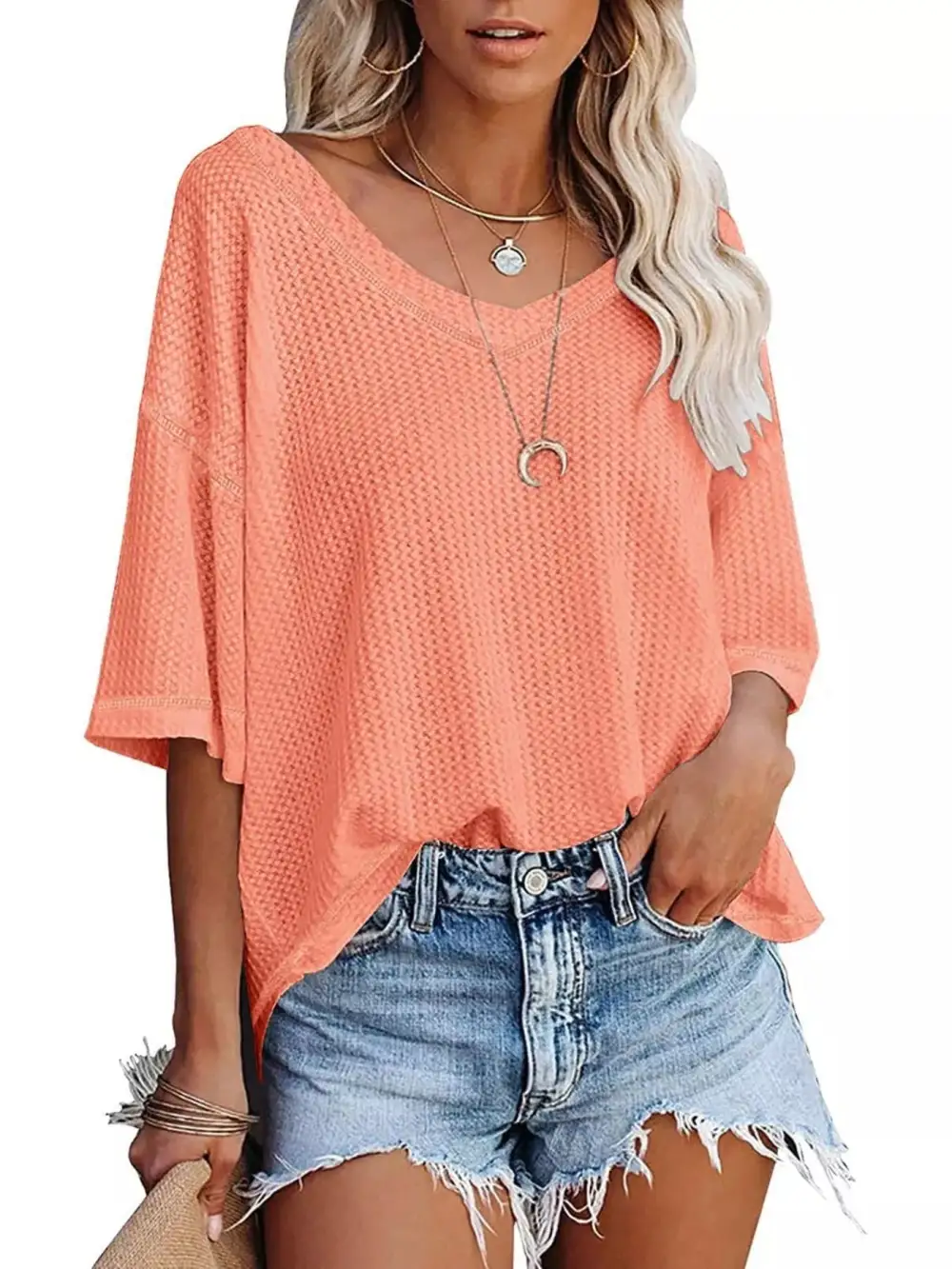 Relaxed V-Neck Short-Sleeve Knit T-Shirt