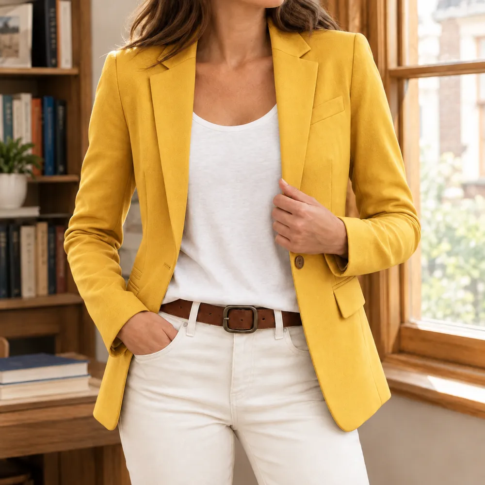 Tailored Single-Button Notched Lapel Hip-Length Blazer