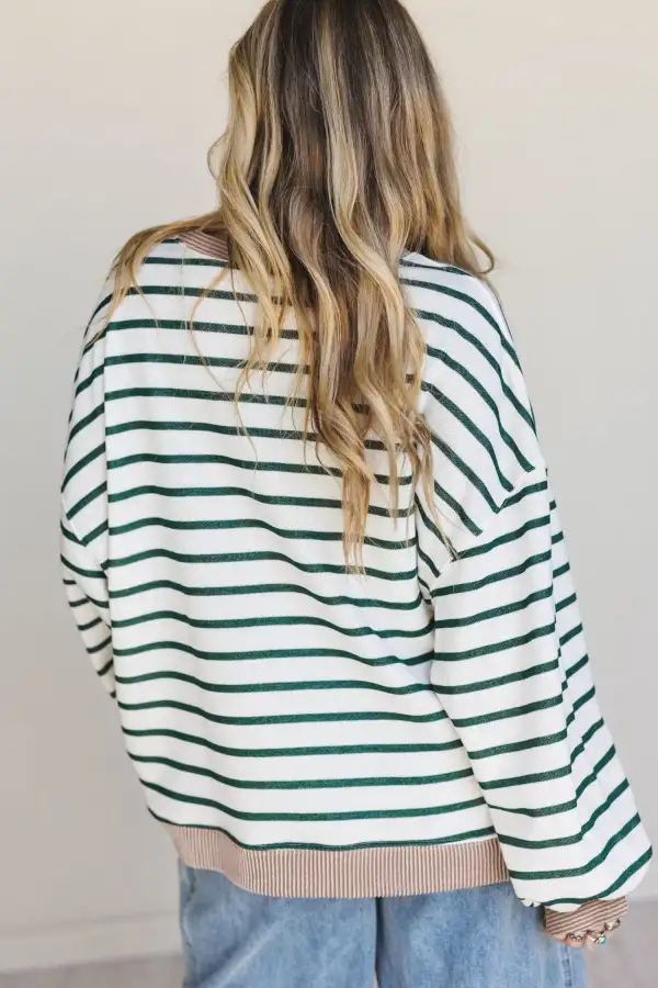 Striped Patchwork Ribbed Crewneck Sweatshirt