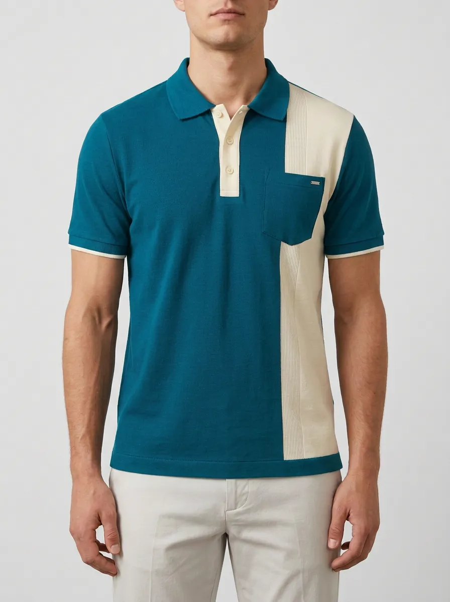 Men's Colorblock Contrast Panel Pocket Polo Shirt