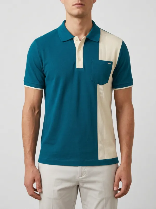 Men's Colorblock Contrast Panel Pocket Polo Shirt