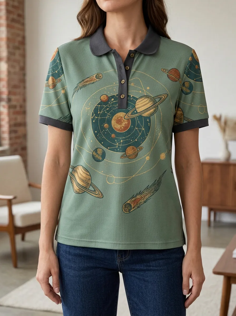 Women's Modern Astronomy Lover Solar System Polo Shirt