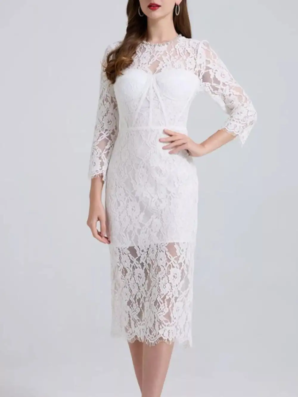 Lace Long Sleeve Midi Dress