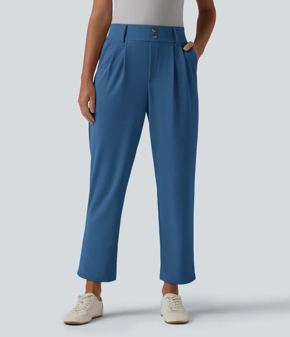  - Tapered office trousers with a high waist, side pockets and waffle fabric