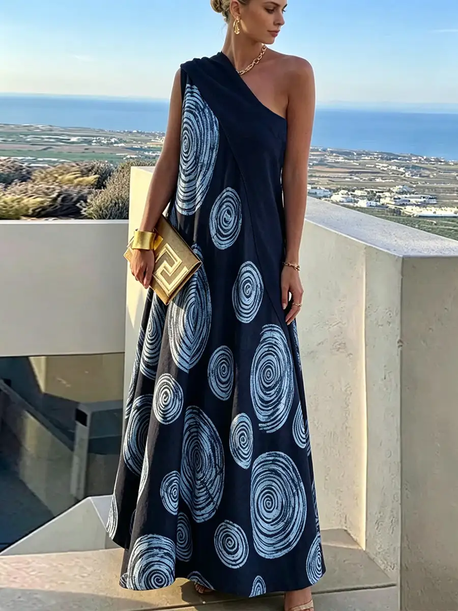 Loose Pleated Printed Maxi Dress