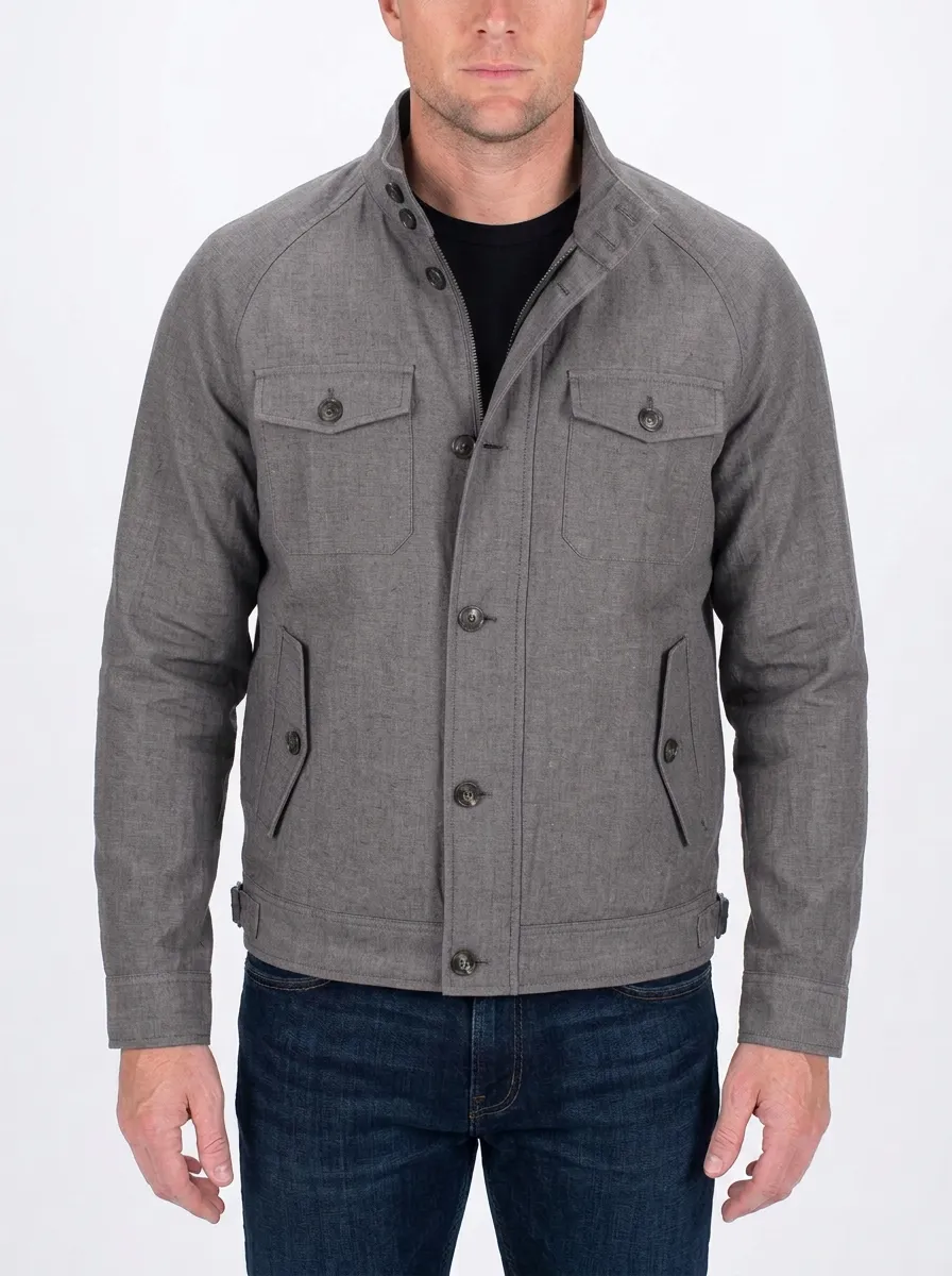 Men's Casual Grey Button-Up Utility Field Jacket
