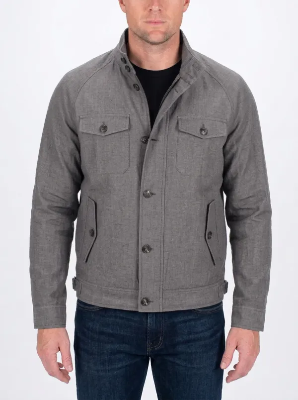 Men's Casual Grey Button-Up Utility Field Jacket